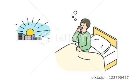 睡眠：朝、寝不足で目覚める男性 122790437