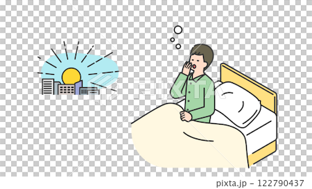 睡眠：朝、寝不足で目覚める男性 122790437