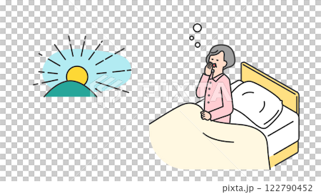 Sleep: Senior woman waking up in the morning due to lack of sleep 122790452