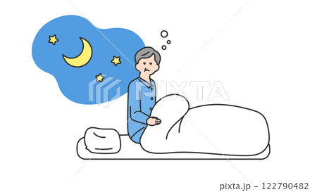睡眠:夜中に目が覚めるシニア男性 睡眠:夜中に目が覚めるシニア男性 122790482