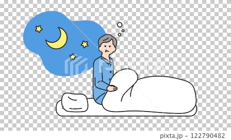 睡眠:夜中に目が覚めるシニア男性 睡眠:夜中に目が覚めるシニア男性 122790482