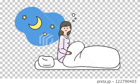 睡眠：夜中に目が覚める女性 122790483