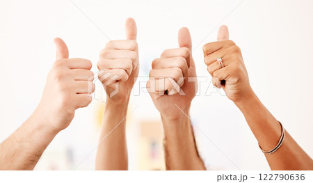 Group thumbs up, vote or like hand emoji sign or gesture closeup on white wall mockup. Thank you, yes or support sign, icon or gesture for trust, agreement or social media review with mock up Group thumbs up, vote or like hand emoji sign or gesture closeup on white wall mockup. Thank you, yes or support sign, icon or gesture for trust, agreement or social media review with mock up 122790636