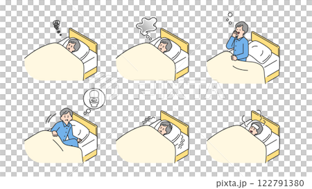 睡眠：老年人在床上無法睡好，佈景，變化 122791380