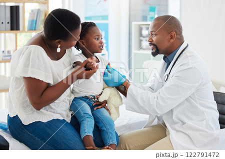 Band aid, covid vaccine and kids with doctor, healthcare employee or medical pediatrician in hospital. Black family, mother or girl for global virus medicine as security, safety or wellness insurance Band aid, covid vaccine and kids with doctor, healthcare employee or medical pediatrician in hospital. Black family, mother or girl for global virus medicine as security, safety or wellness insurance 122791472