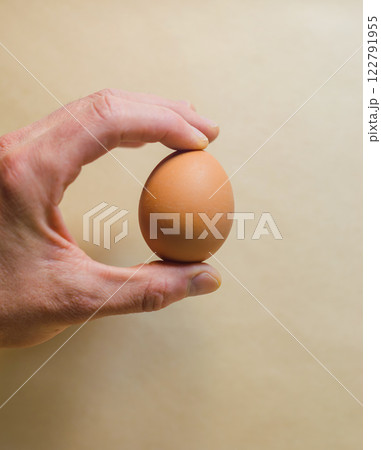 Hand holding fresh egg, delicate and natural, simple food . High quality photo 122791955