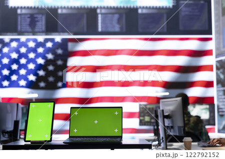 US army working in a top secret control center with isolated mockup screen, ensuring national safety while studying surveillance footage from radar cctv. Command service. US army working in a top secret control center with isolated mockup screen, ensuring national safety while studying surveillance footage from radar cctv. Command service. 122792152