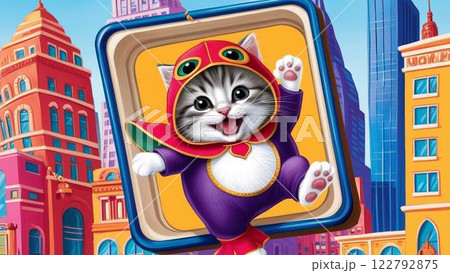 カラフルな街に出掛けるネコ カラフルな街に出掛けるネコ 122792875