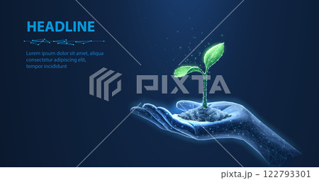 3D Plant on hand. Sprout Growth, Agriculture Technology, Grow Plant. 122793301