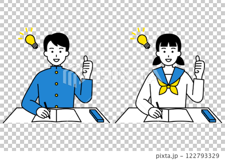 一組理解自己學業的男女學生 一組理解自己學業的男女學生 122793329