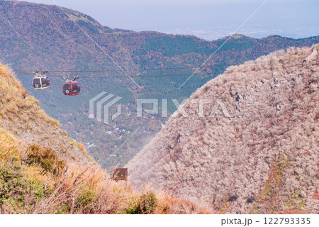 【神奈川県】大涌谷を通過する箱根ロープウェイ 122793335