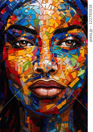 Abstract collage, mosaic art design of beautiful woman. Generative Ai 122793816
