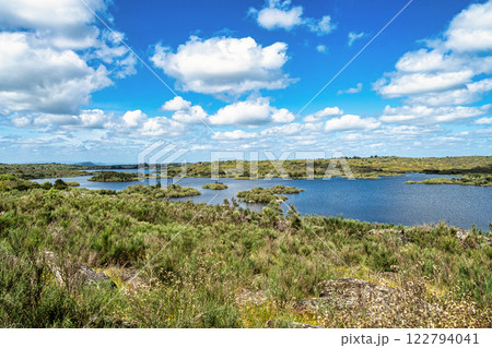 Spring nature, lake landscape. Povoa e Meadas Dam in Castelo de Vide, Alentejo Portugal. Spring nature, lake landscape. Povoa e Meadas Dam in Castelo de Vide, Alentejo Portugal. 122794041