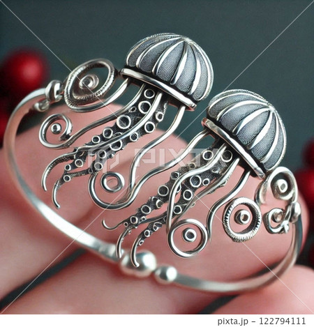 クラゲの銀色のブレスレット 122794111