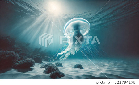 水中を泳ぐクラゲ 水中を泳ぐクラゲ 122794179