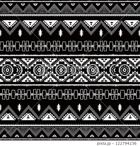 Arabian ethnic fabric patterns featuring geometric designs in striking red and yellow tones. This work adds a 3D dimension to the image, blending traditional aesthetics with modern flair, tailored for 122794236