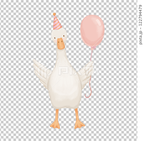 Cute baby goose with balloon, funny character, watercolor isolated illustration 122794479