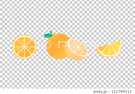 Set of watercolor textured orange illustrations Fruits Citrus Hand-drawn style Mandarin orange Summer Slice 122794512