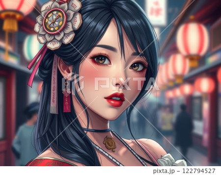 Asian woman model beauty portraits cartoon ai generated 122794527