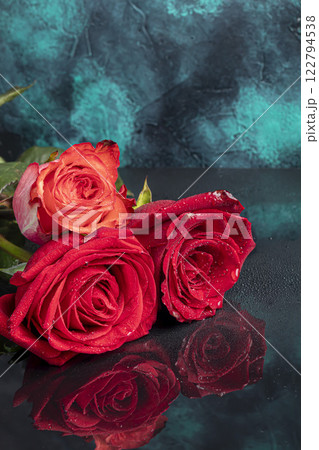 Roses on a bright background red and white. Mother's Day, birthday. 122794538