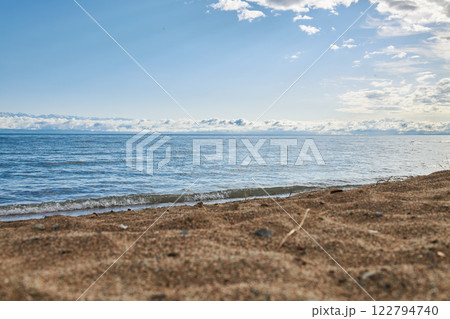 Issyk-Kul Lake, sandy beach, Kyrgyzstan 122794740