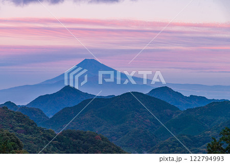 (静岡県)伊豆の国市・紅葉が始まった沼津アルプス越しに富士山 (静岡県)伊豆の国市・紅葉が始まった沼津アルプス越しに富士山 122794993