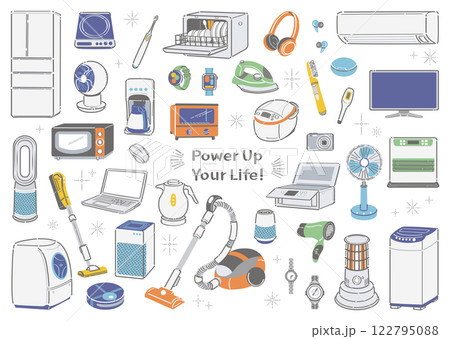 シンプルな家電のイラストセット 新生活・一人暮らし応援 線画 シンプルな家電のイラストセット 新生活・一人暮らし応援 線画 122795088