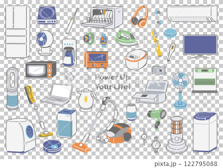 Simple home appliance illustration set - New life/living alone support - Line drawing 122795088