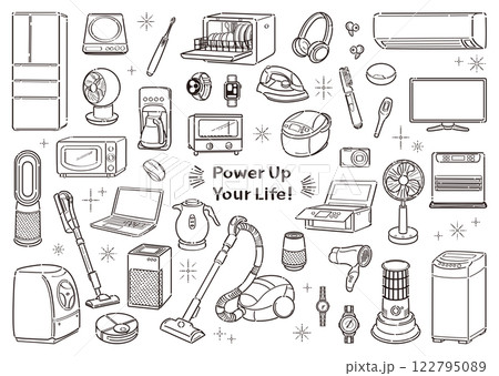 家電のイラストセット　新生活・一人暮らし応援　線画 122795089