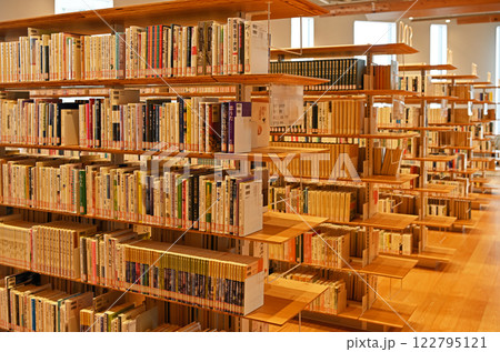 本棚のある図書館風景 122795121