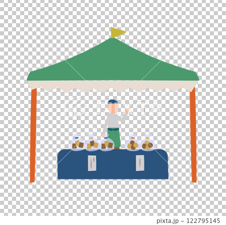 Illustration of a person opening a pastry shop at a market 122795145