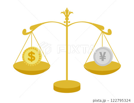 アメリカドルと日本の円の為替相場のイメージのイラスト アメリカドルと日本の円の為替相場のイメージのイラスト 122795324