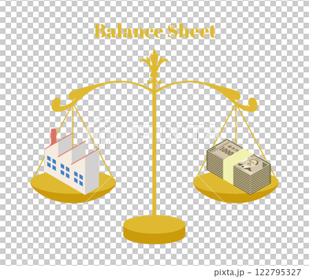 バランスシート、賃借対照表、企業の財務体質のイメージのイラスト 122795327