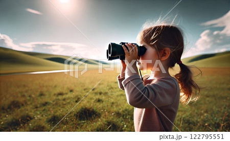 双眼鏡で遊ぶ女の子 122795551