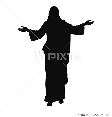 Jesus Christs black silhouette against a white backdrop Jesus Christs black silhouette against a white backdrop 122795958