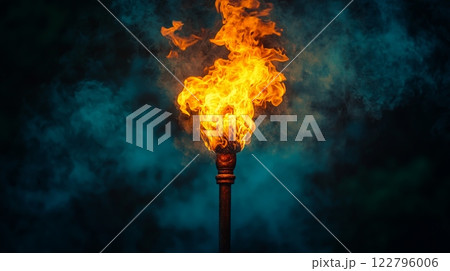 Flaming Torch with Dramatic Lighting 122796006