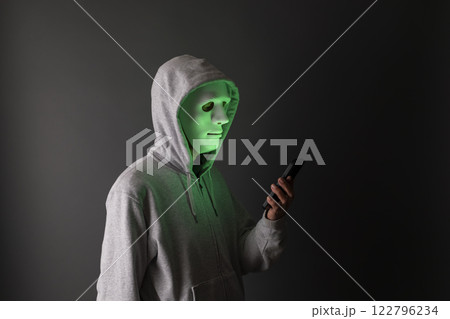 闇バイトなどの犯罪をイメージする仮面をした人物 122796234