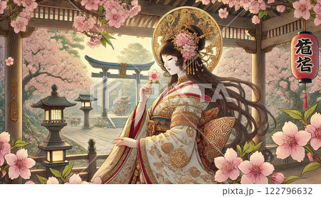 神社でお花見を楽しむ弁才天 122796632
