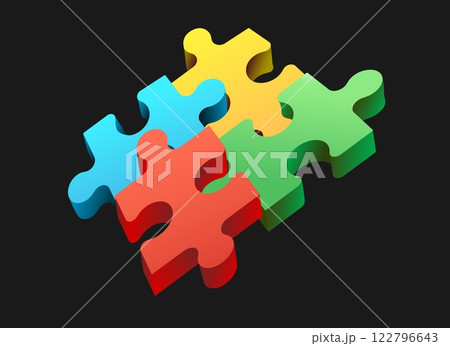 3d puzzle of four colorful pieces 3d puzzle of four colorful pieces 122796643