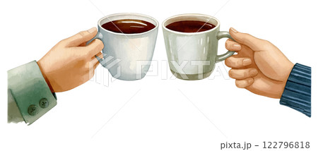 コーヒーカップを持つ手の水彩風イラスト 生成AI コーヒーカップを持つ手の水彩風イラスト 生成AI 122796818