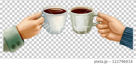 コーヒーカップを持つ手の水彩風イラスト 生成AI コーヒーカップを持つ手の水彩風イラスト 生成AI 122796818