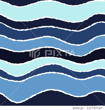 Abstract Wavy Striped Seamless Pattern with Blue Tones for Nautical or Marine Theme Design 122797187