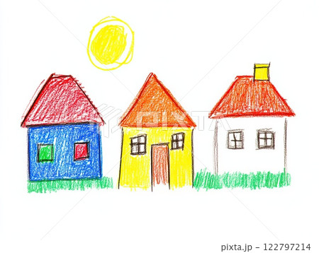 Colorful houses on a white background. Hand-drawn illustration. 122797214