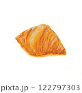 A croissant. The oil pastel painting of french bun pastry bakery hand drawn illustration isolated on white background. 122797303