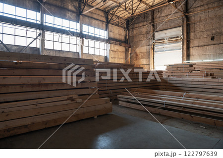 Warehouse with various types of timber 122797639