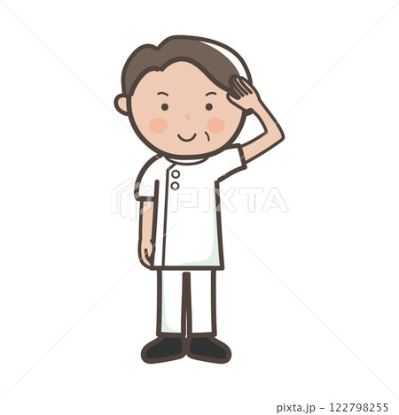 了解ポーズをする整体師（マッサージ師）の男性の全身イラスト 122798255