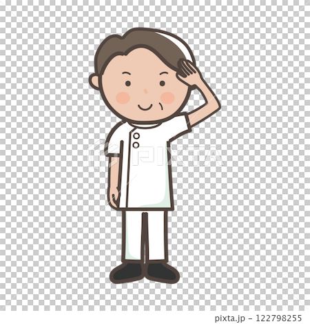 了解ポーズをする整体師（マッサージ師）の男性の全身イラスト 122798255