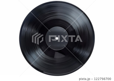 Black vinyl record on solid white background. Neural network AI generated 122798700