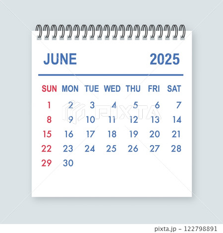 June 2025 calendar page showing days, weeks, and months for scheduling and planning June 2025 calendar page showing days, weeks, and months for scheduling and planning 122798891