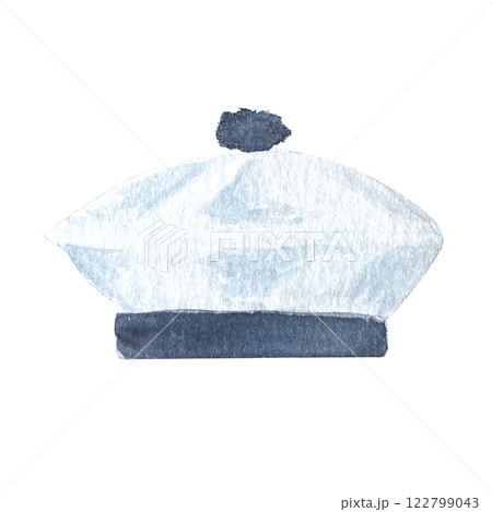 Tarpaulin, sailor hat with anchor watercolor hand painted illustration set isolated on white. Navy design element. High quality art perfect for cards, banners, invitations, guides, stationary and Tarpaulin, sailor hat with anchor watercolor hand painted illustration set isolated on white. Navy design element. High quality art perfect for cards, banners, invitations, guides, stationary and 122799043